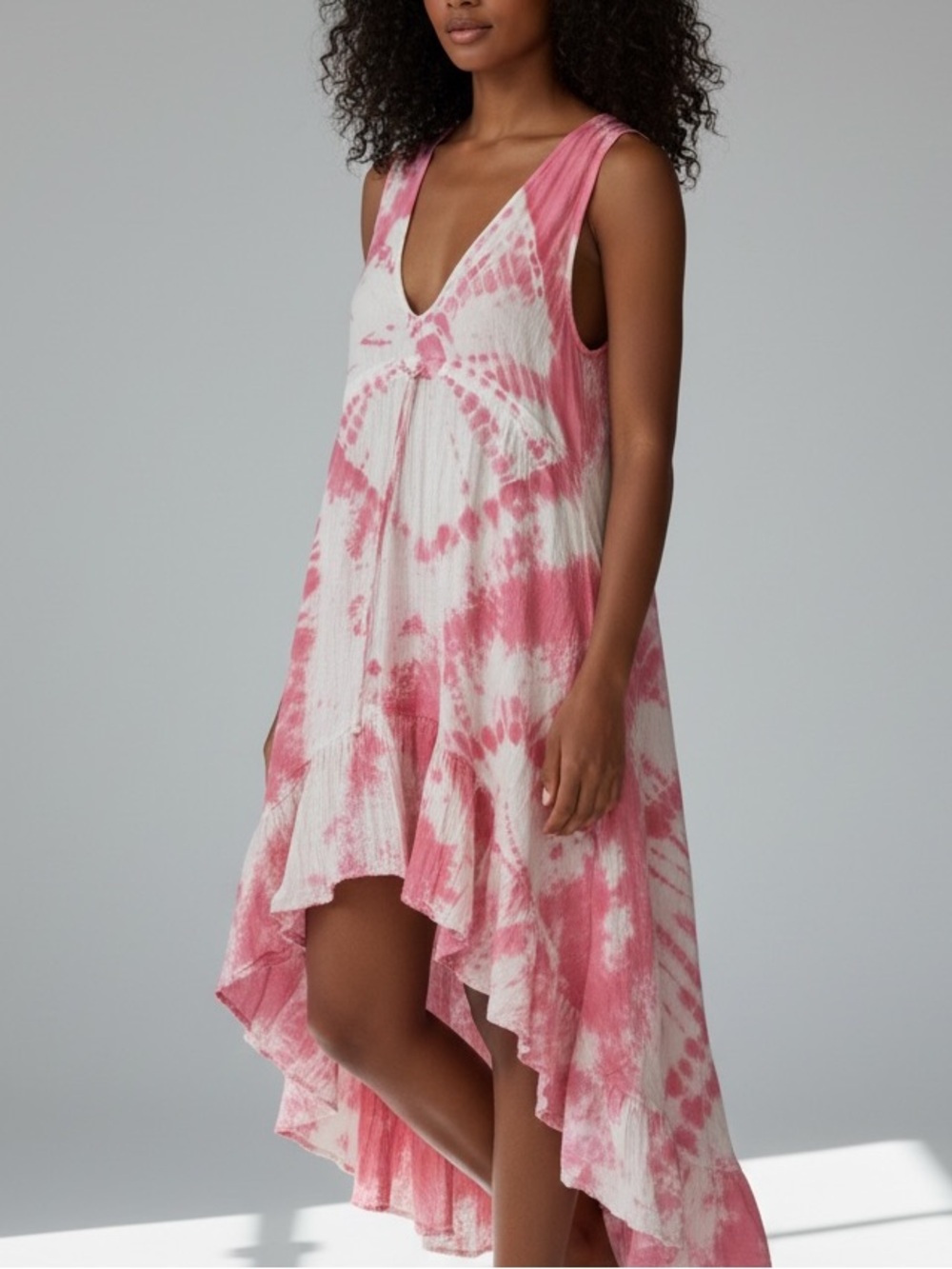 Stark X tie dye high low maxi dress pink white medium